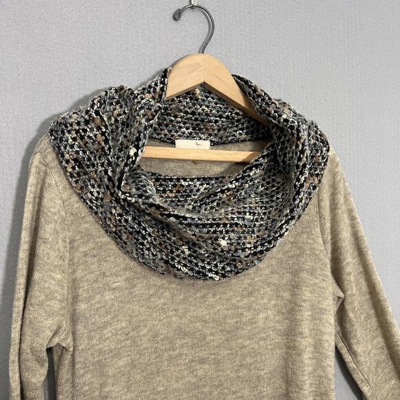 Ryu Sweater Dress Womens XL Beige Cowl Neck Lace Hem Boho Feminine Artsy - Picture 3 of 14